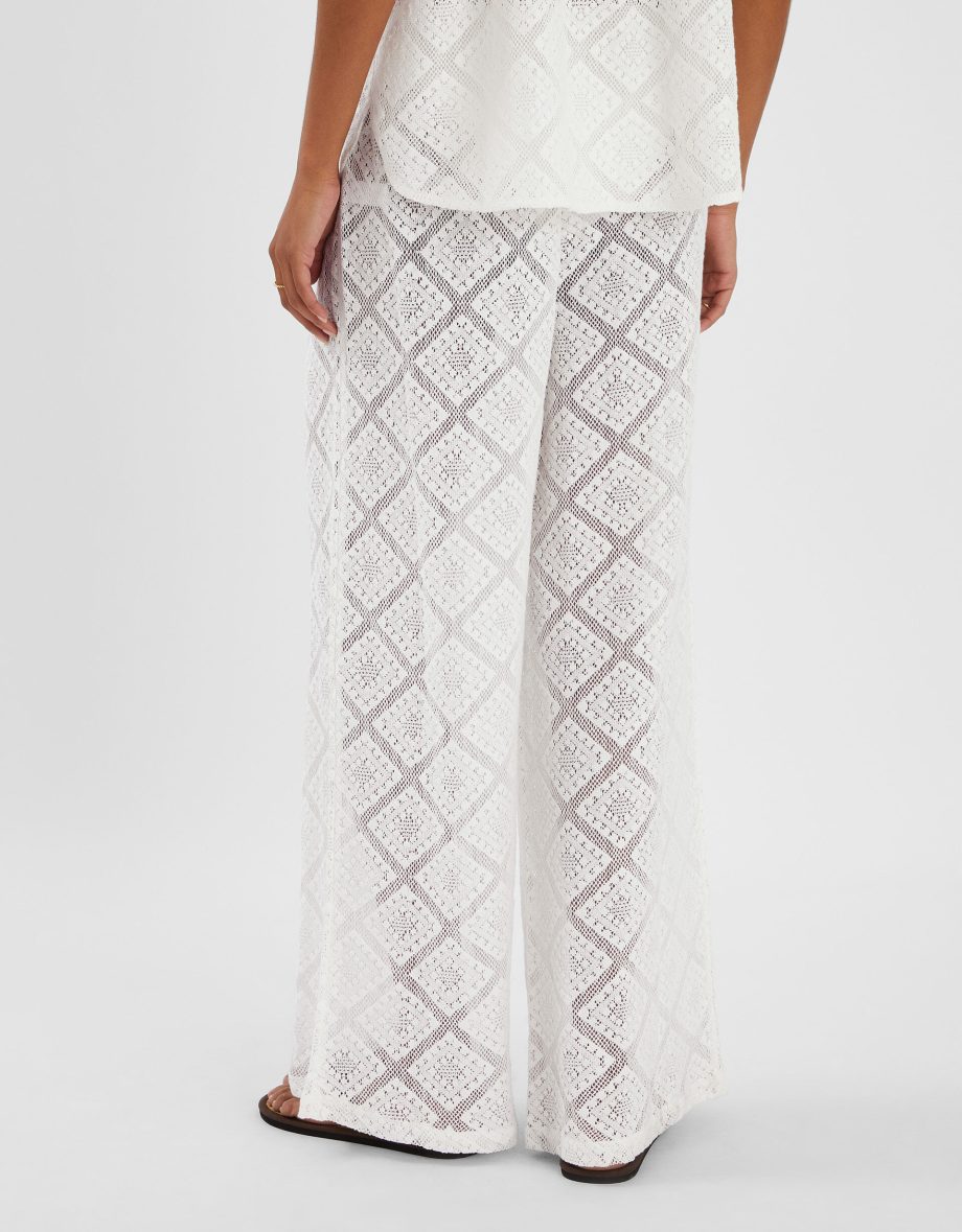 Wide Leg Lace Trousers Ivory