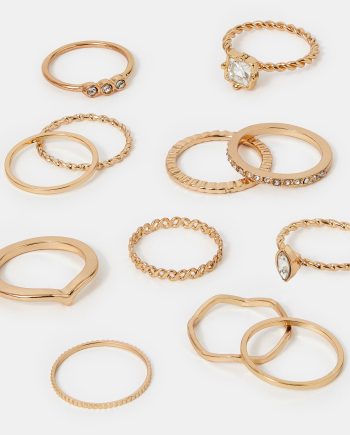 12-Pack Mix Crystal Rings Gold