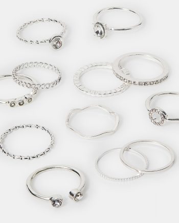 12-PACK MIX CRYSTAL RINGS SILVER