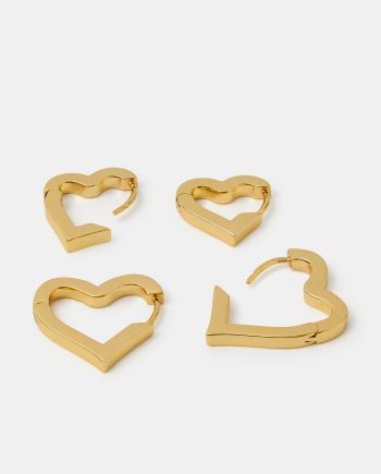 2-PACK 14CT GOLD-PLATED HEART HOOP EARRINGS