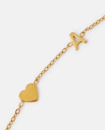 STAINLESS STEEL HEART INITIAL BRACELET GOLD