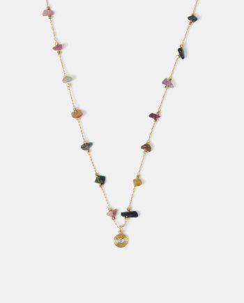 14CT GOLD-PLATED SEMI-PRECIOUS NUGGET STATION NECKLACE