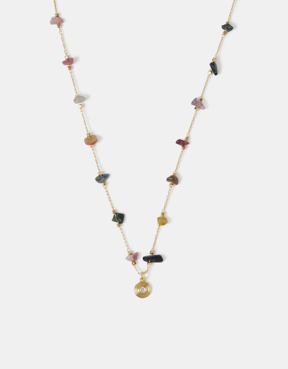 14CT GOLD-PLATED SEMI-PRECIOUS NUGGET STATION NECKLACE