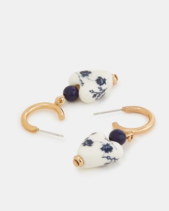 FLOWER HEART CHARM DROP EARRINGS