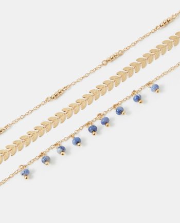 3-PACK LEAF BEAD CHARM ANKLETS