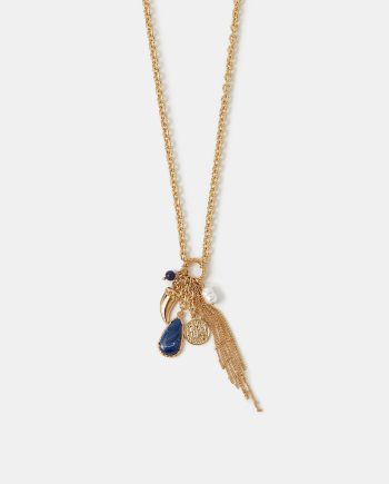 MULTI CHARM TASSEL PENDANT NECKLACE