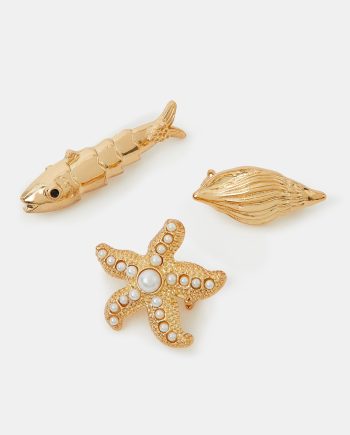 3-PACK SEASHELL STARFISH BROOCHES