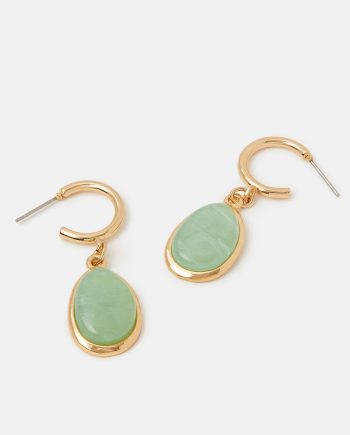 RESIN STONE DROP HOOP EARRINGS