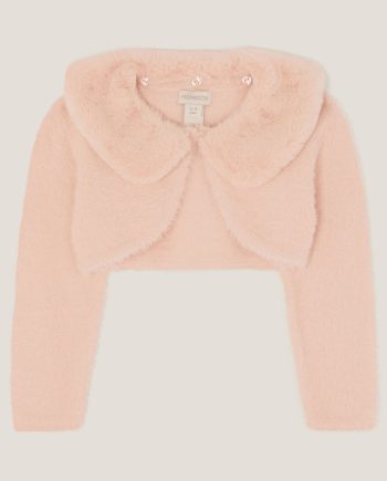 Baby detachable collar fuzzy cardigan pink