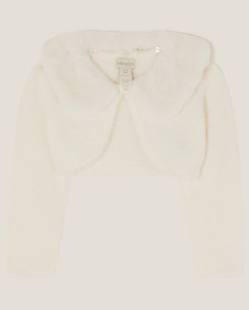 Baby Detachable Collar Fuzzy Cardigan Ivory