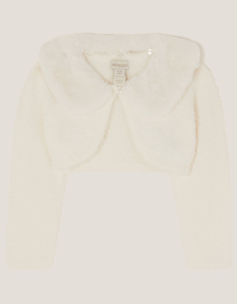 Baby Detachable Collar Fuzzy Cardigan Ivory