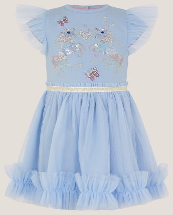 Baby unicorn embellished disco dress blue