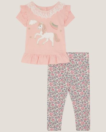 Baby unicorn t-shirt & floral leggings set pink