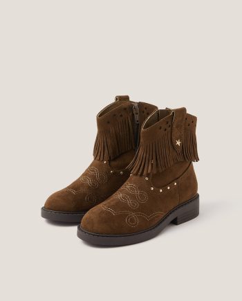 Fringe suedette cowboy boots tan