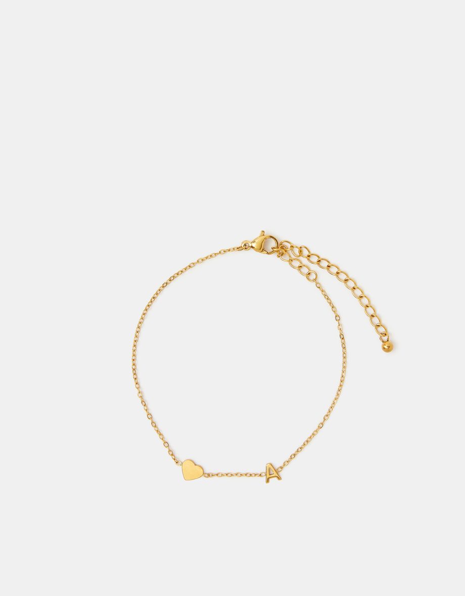 STAINLESS STEEL HEART INITIAL BRACELET GOLD