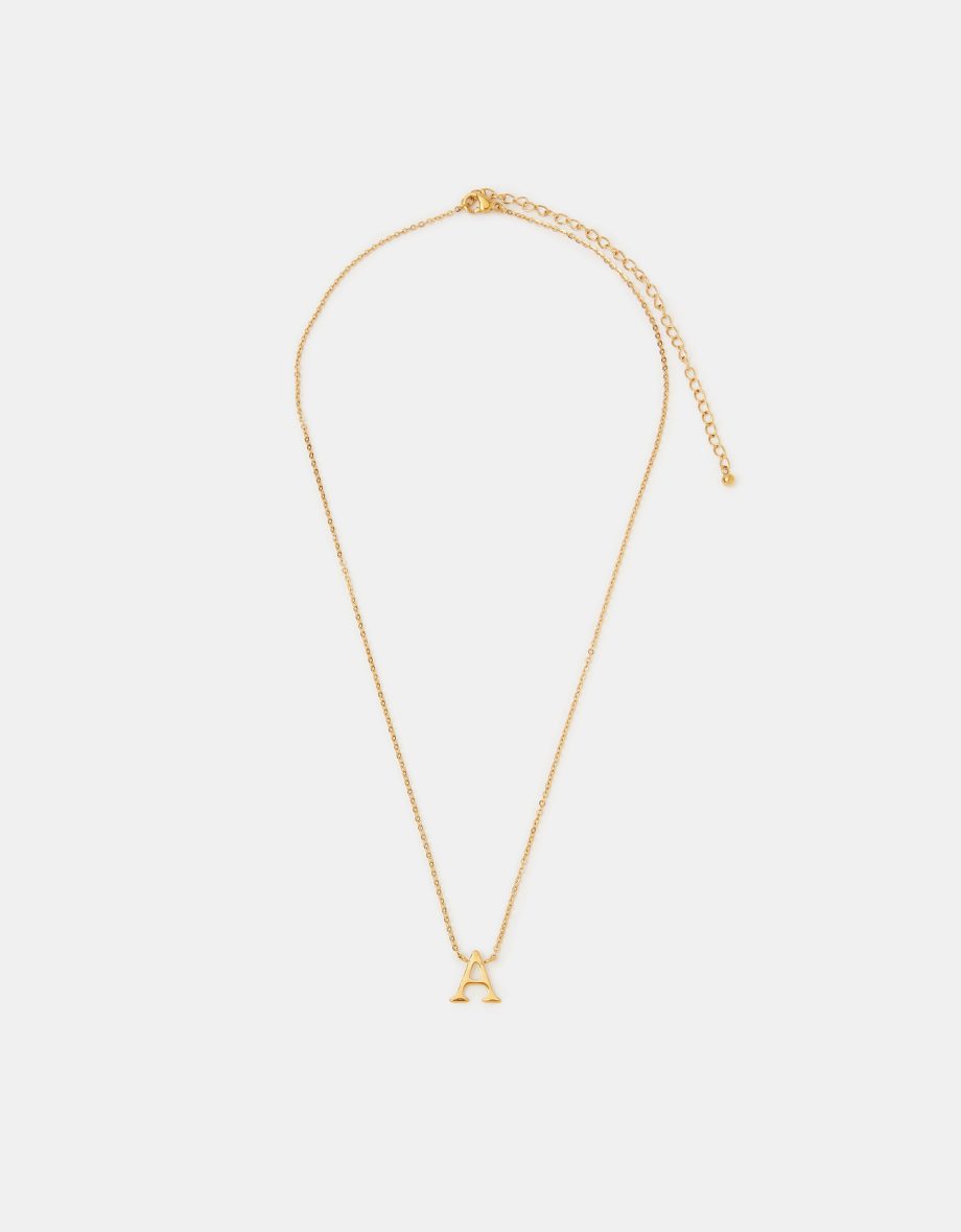 STAINLESS STEEL INITIAL PENDANT NECKLACE GOLD
