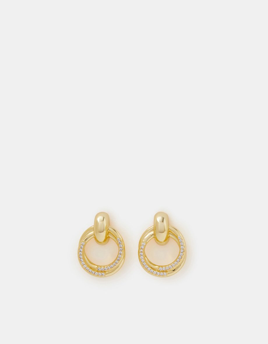 14CT GOLD-PLATED DIAMANTÉ DOORKNOCKER DROP EARRINGS