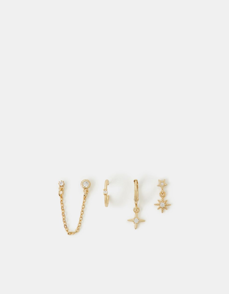 5-PACK 14CT GOLD-PLATED MIXED CHAIN STAR EARRINGS