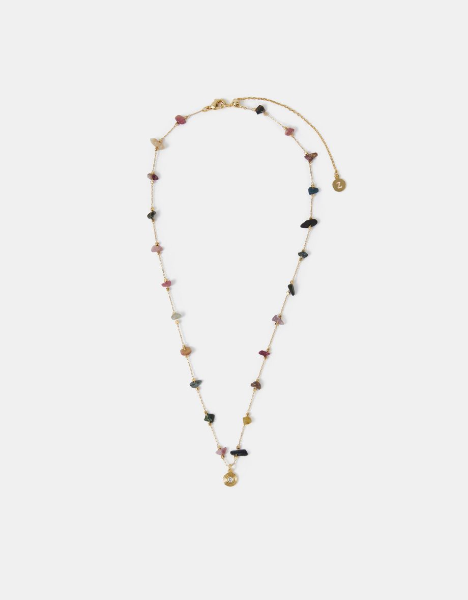 14CT GOLD-PLATED SEMI-PRECIOUS NUGGET STATION NECKLACE