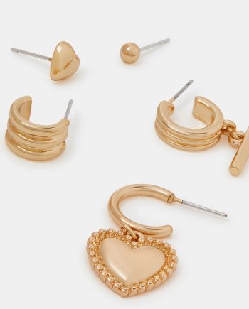 5-Pack T-Bar & Heart Hoop Stud Earrings