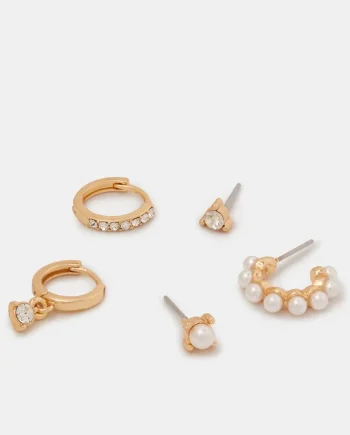 5-Pack Pearl Diamanté Hoop & Stud Earrings