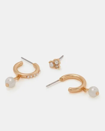 3-Pack Mini Pearl Hoop & Stud Earrings