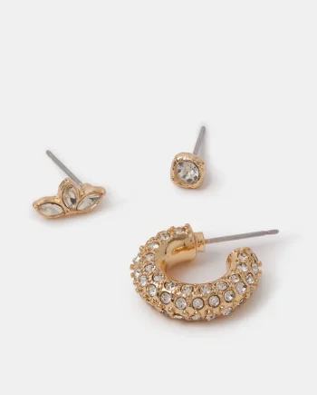 3-Pack Pavé Hoop & Stud Earrings