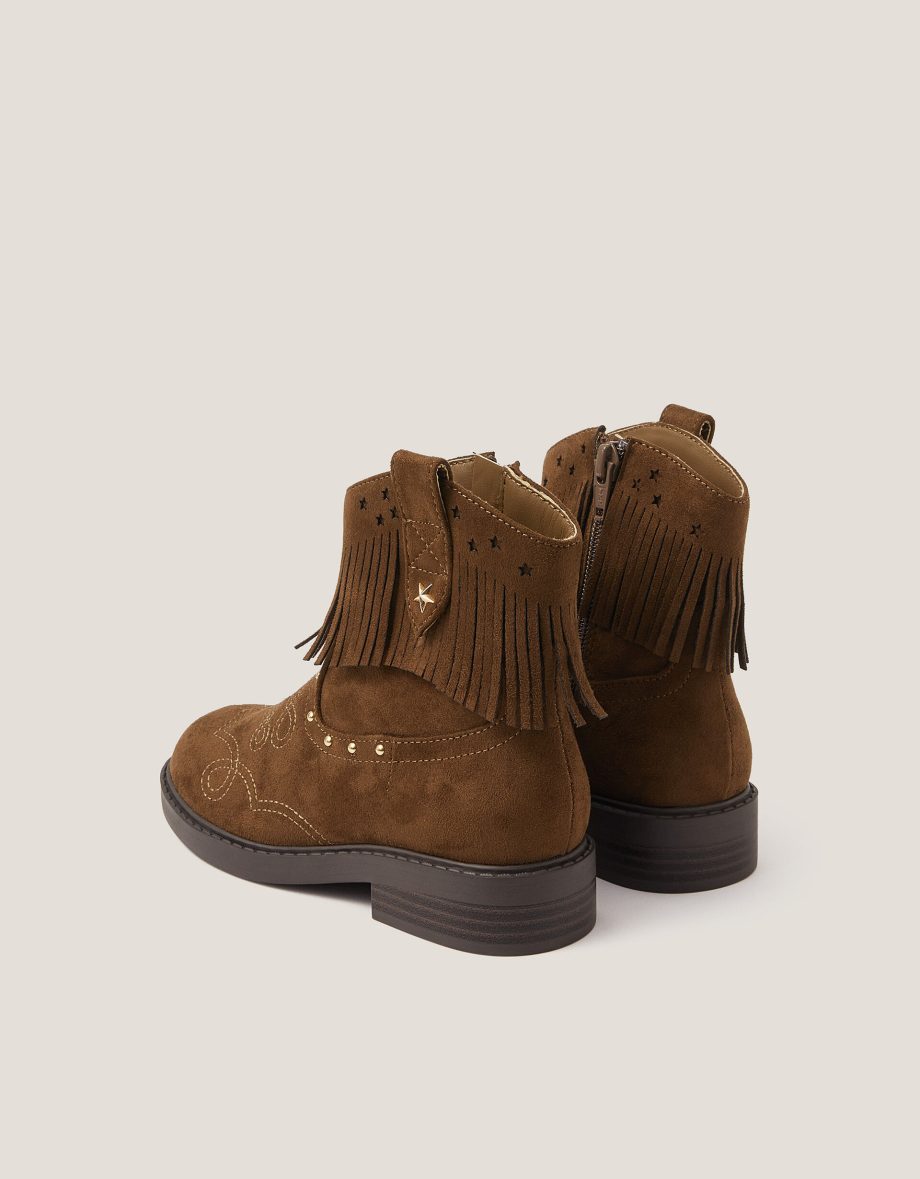 Fringe suedette cowboy boots tan