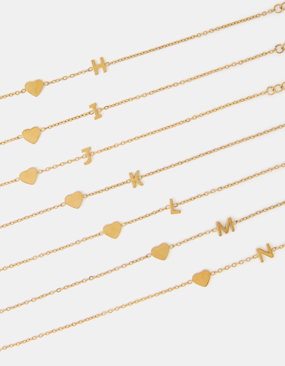 STAINLESS STEEL HEART INITIAL BRACELET GOLD