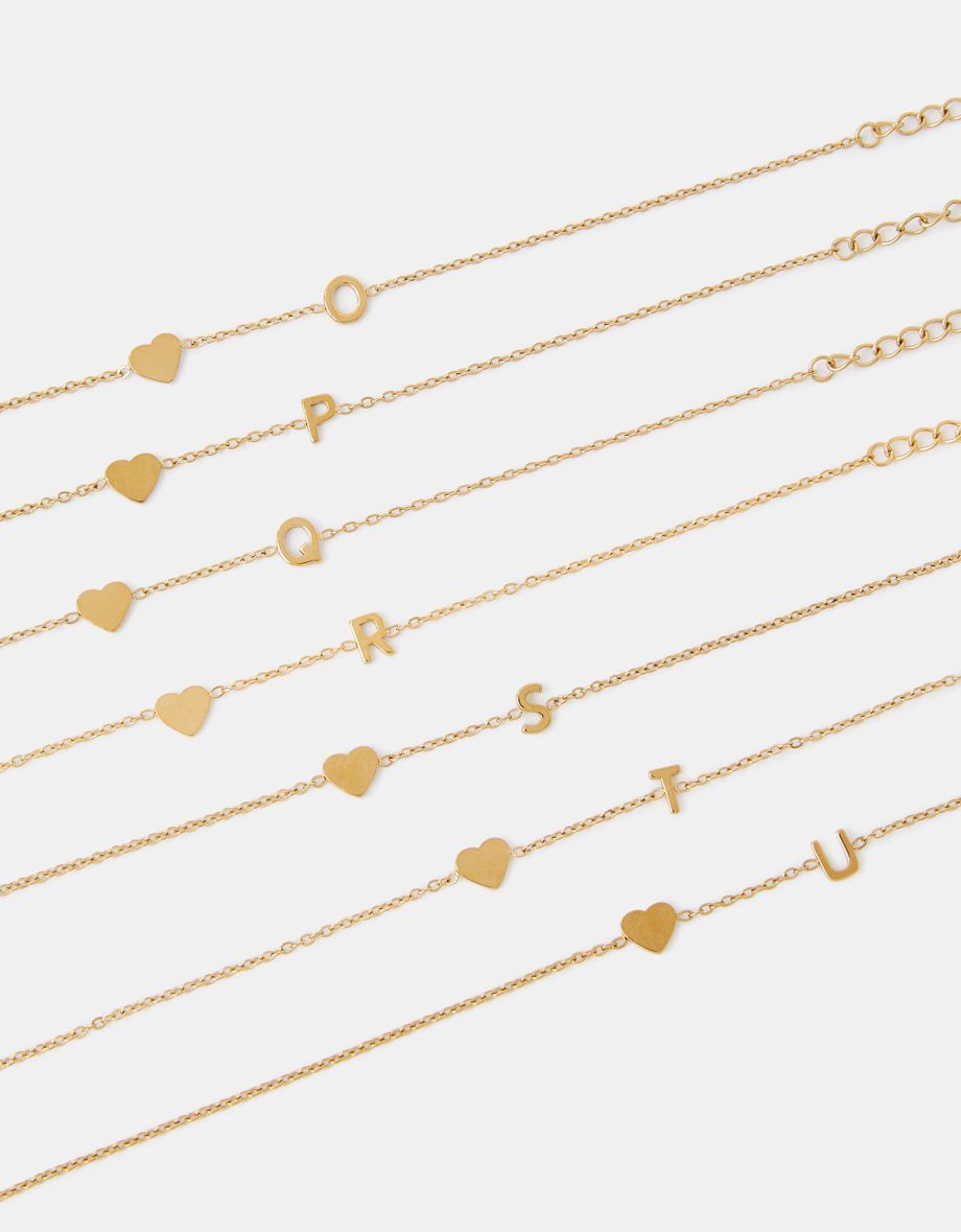 STAINLESS STEEL HEART INITIAL BRACELET GOLD