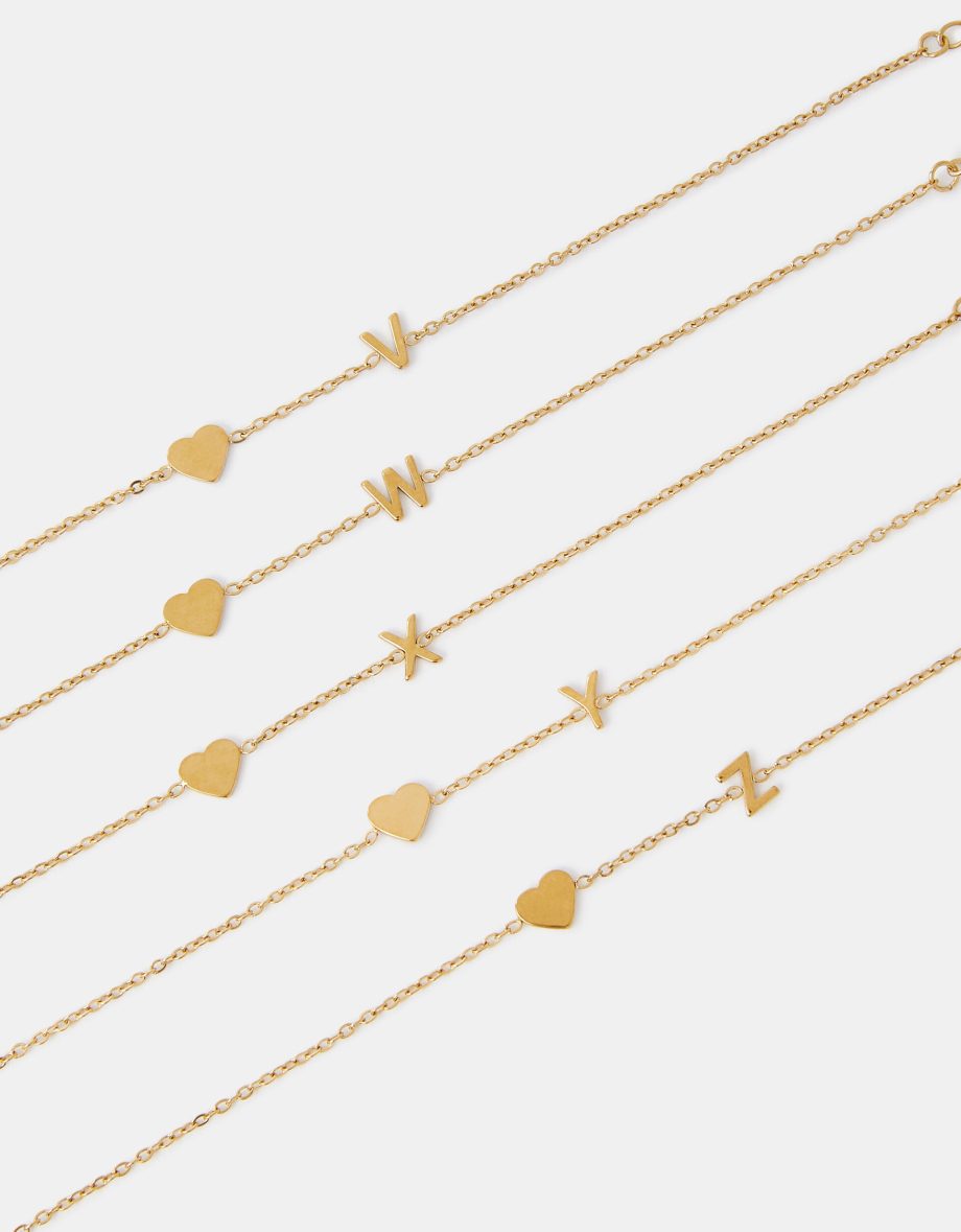 STAINLESS STEEL HEART INITIAL BRACELET GOLD