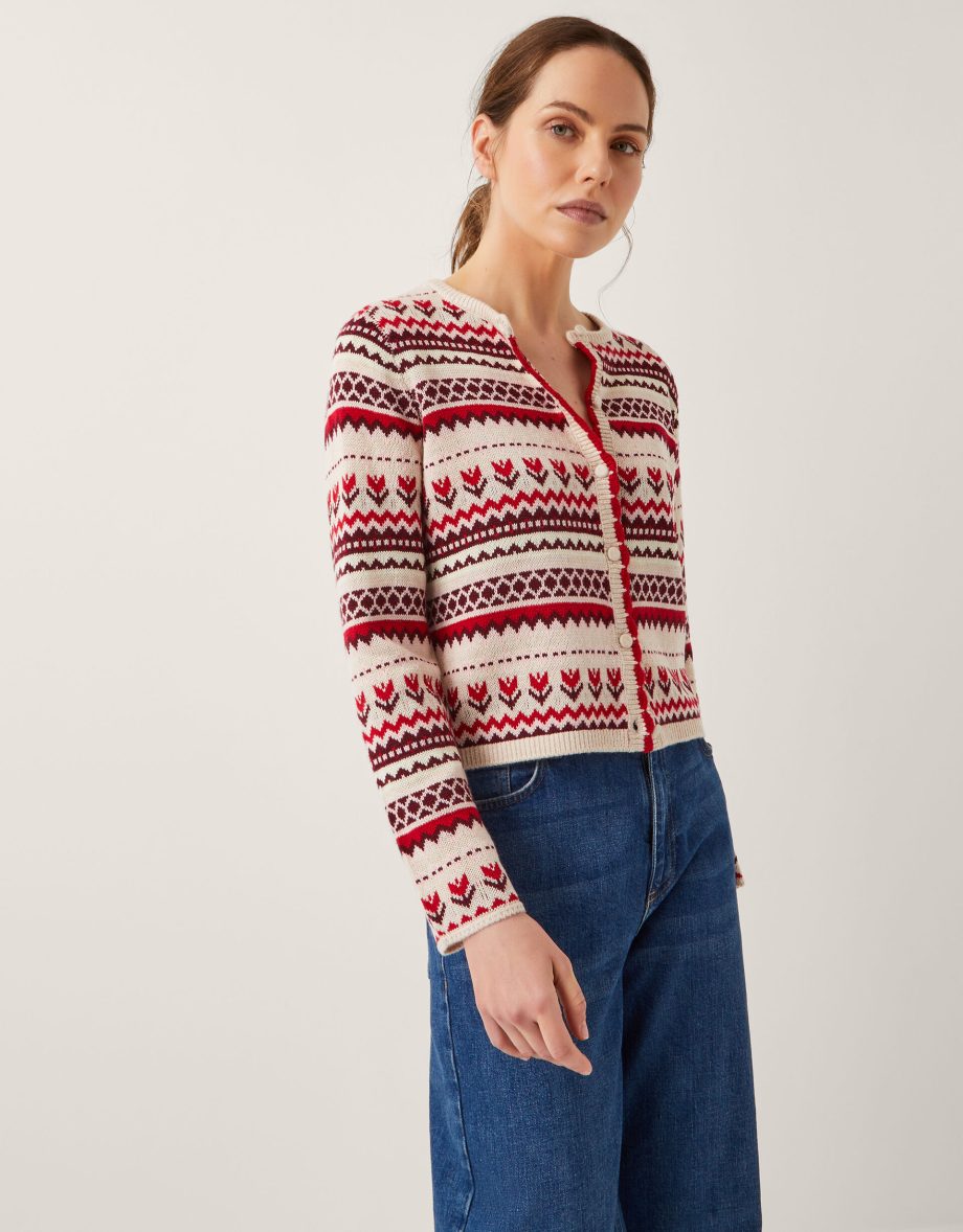 Juno floral fair isle cardigan ivory