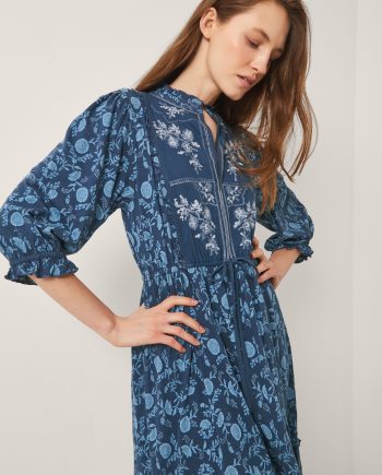 Sofia floral print jersey midi dress blue
