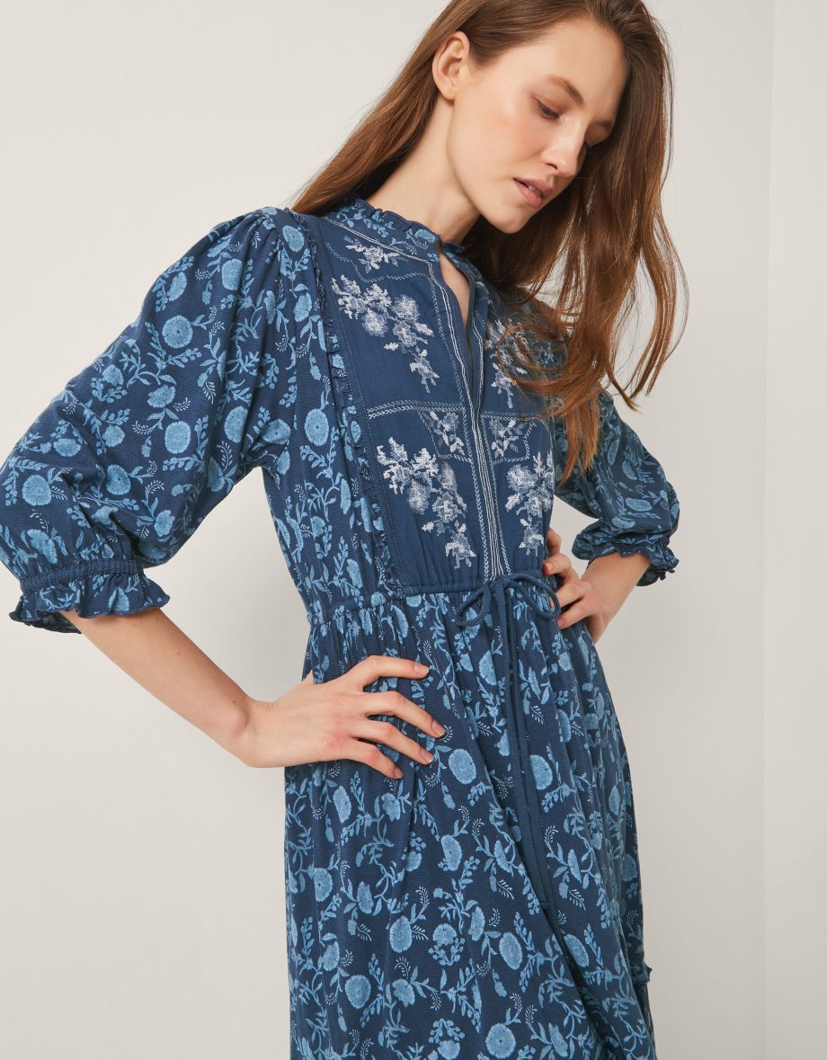 Sofia floral print jersey midi dress blue