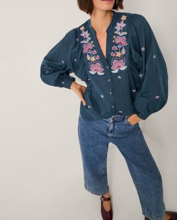 Bria embroidered blouson blouse blue