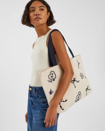 BOW EMBROIDERED SHOPPER BAG