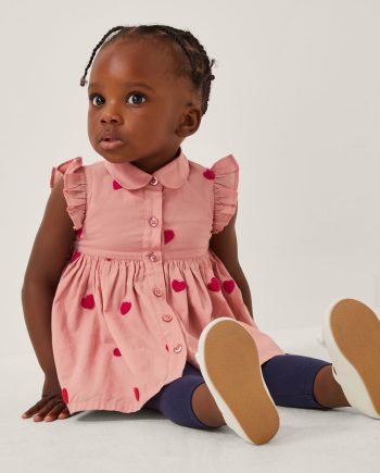 Baby boucle heart dress & leggings set pink
