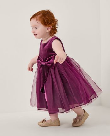 Baby velvet bow party dress purple
