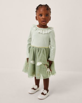 Baby stripe unicorn tulle dress ivory