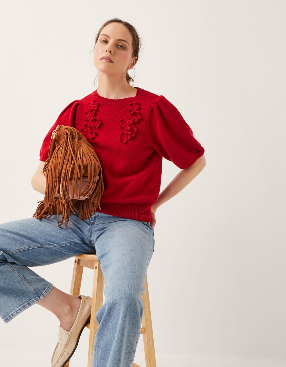 Fee floral puff sleeve jumper red