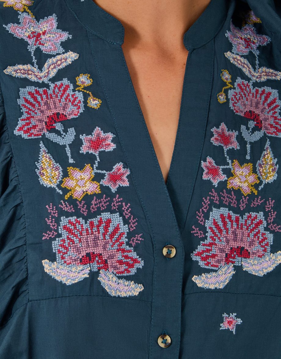 Bria embroidered blouson blouse blue