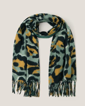 Elyse Animal Print Tassel Scarf Green