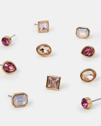 5-PACK GEM STUD EARRINGS PINK