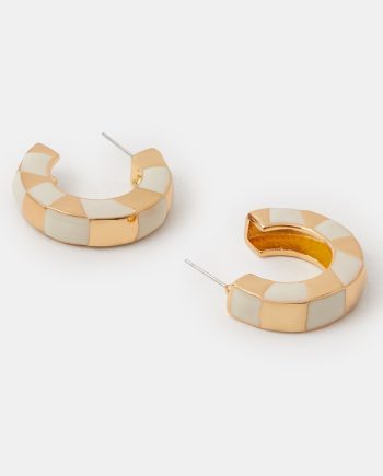 ENAMEL CHECK CHUNKY HOOP EARRINGS