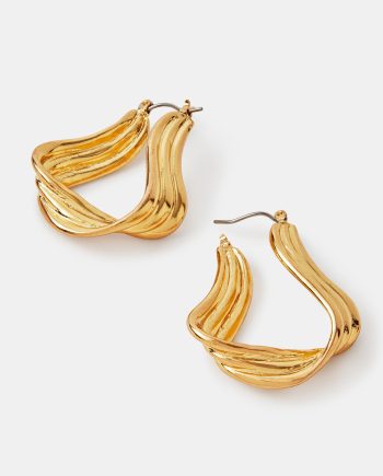 LARGE RIBBED WAVY HOOP EARRINGS