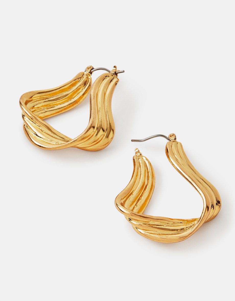 LARGE RIBBED WAVY HOOP EARRINGS