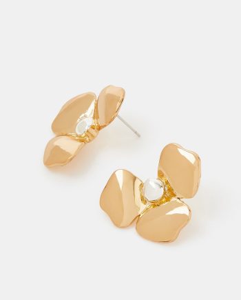 TWO TONE HALF FLOWER STUD EARRINGS