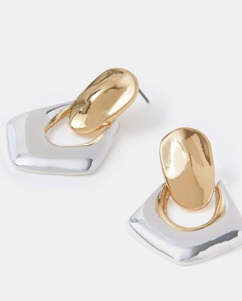 TWO-TONE CHUNKY DOORKNOCKER EARRINGS