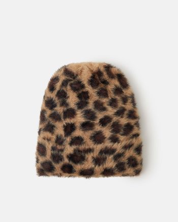 FUZZY LEOPARD PRINT BEANIE HAT