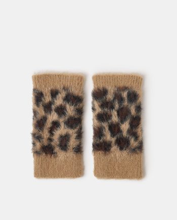 FUZZY LEOPARD PRINT FINGERLESS GLOVES